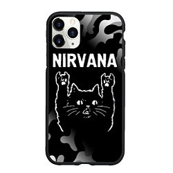 Чехол iPhone 11 Pro матовый Группа Nirvana и рок кот