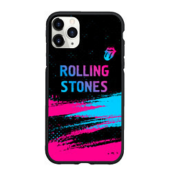 Чехол iPhone 11 Pro матовый Rolling Stones - neon gradient: символ сверху, цвет: 3D-черный