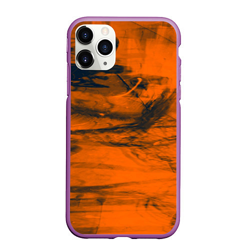 Чехол iPhone 11 Pro матовый Абстрактная оранжевая поверхность и чёрные тени / 3D-Фиолетовый – фото 1