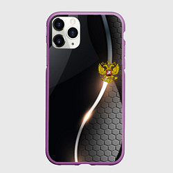 Чехол iPhone 11 Pro матовый Герб РФ киберпанк, цвет: 3D-фиолетовый