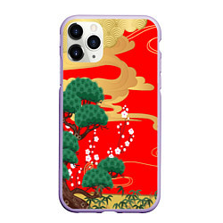 Чехол iPhone 11 Pro матовый Японский пейзаж на красном, цвет: 3D-светло-сиреневый