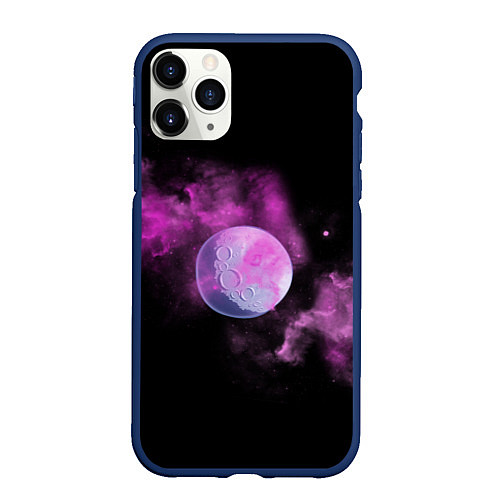 Чехол iPhone 11 Pro матовый Космическая Луна в дыму / 3D-Тёмно-синий – фото 1