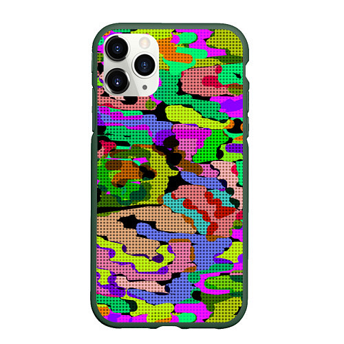 Чехол iPhone 11 Pro матовый Разноцветный клетчатый камуфляж / 3D-Темно-зеленый – фото 1