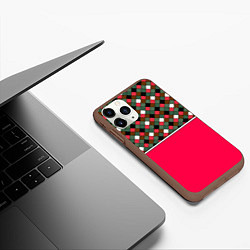 Чехол iPhone 11 Pro матовый Красно-серый клетчатый узор, цвет: 3D-коричневый — фото 2