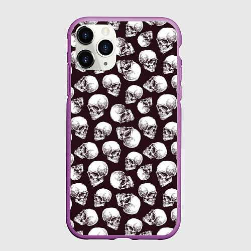 Чехол iPhone 11 Pro матовый Череп гравюра / 3D-Фиолетовый – фото 1