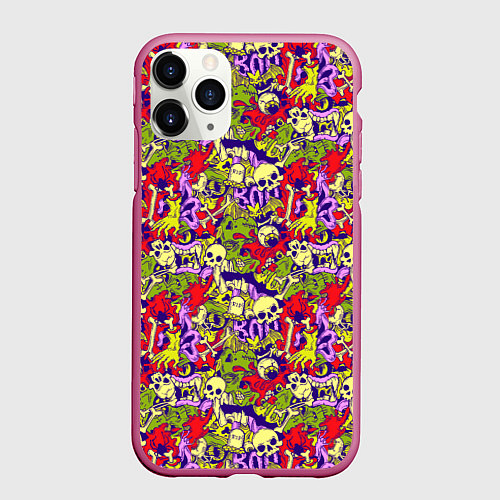 Чехол iPhone 11 Pro матовый Череп и зомби / 3D-Малиновый – фото 1