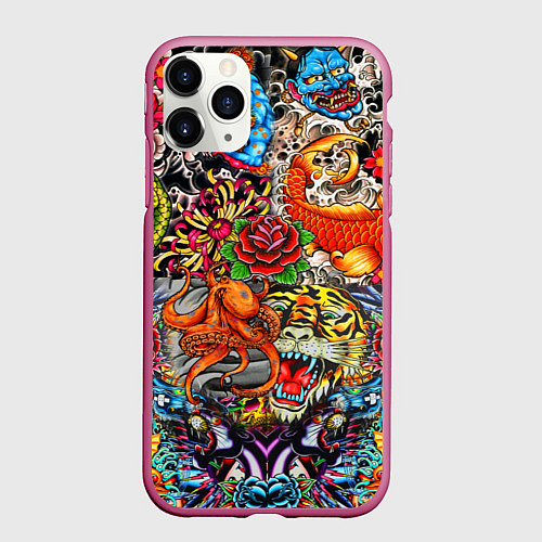 Чехол iPhone 11 Pro матовый Красочная иллюстрация / 3D-Малиновый – фото 1