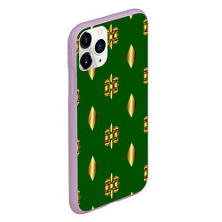 Чехол iPhone 11 Pro матовый Золото узоры на зеленом фоне, цвет: 3D-сиреневый — фото 2