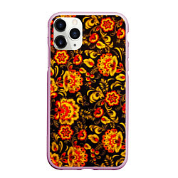 Чехол iPhone 11 Pro матовый Хохлома роспись, цвет: 3D-розовый