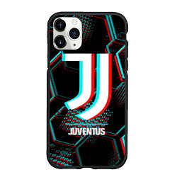 Чехол iPhone 11 Pro матовый Juventus FC в стиле glitch на темном фоне, цвет: 3D-черный