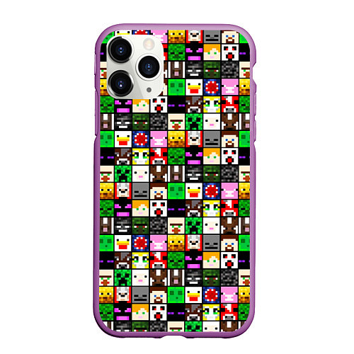 Чехол iPhone 11 Pro матовый Minecraft characters / 3D-Фиолетовый – фото 1