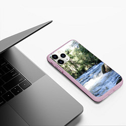 Чехол iPhone 11 Pro матовый Течёт река в лесу, цвет: 3D-розовый — фото 2