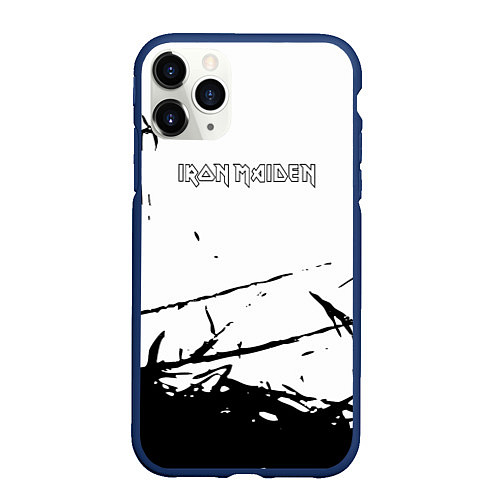 Чехол iPhone 11 Pro матовый Iron Maiden черная текстура / 3D-Тёмно-синий – фото 1