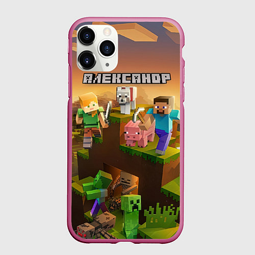 Чехол iPhone 11 Pro матовый Александр Minecraft / 3D-Малиновый – фото 1
