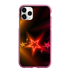 Чехол iPhone 11 Pro матовый Звёзды с неоновым свечением, цвет: 3D-малиновый