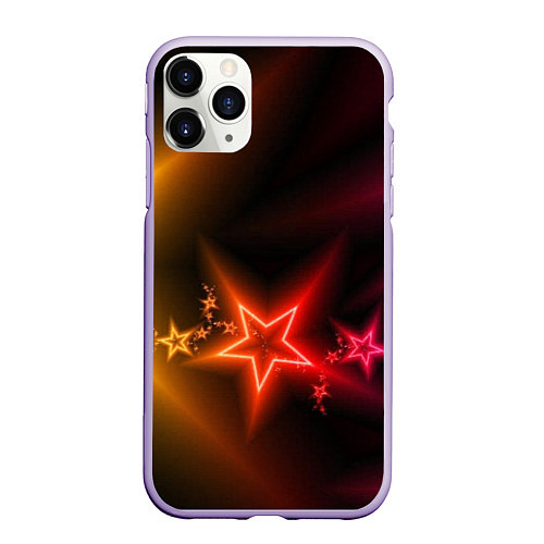 Чехол iPhone 11 Pro матовый Звёзды с неоновым свечением / 3D-Светло-сиреневый – фото 1