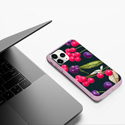 Чехол iPhone 11 Pro матовый Ягодки нарисованные, цвет: 3D-розовый — фото 2
