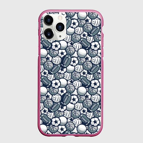 Чехол iPhone 11 Pro матовый Мячи спортивные / 3D-Малиновый – фото 1