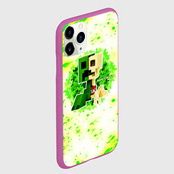 Чехол iPhone 11 Pro матовый Minecraft creeper green, цвет: 3D-фиолетовый — фото 2