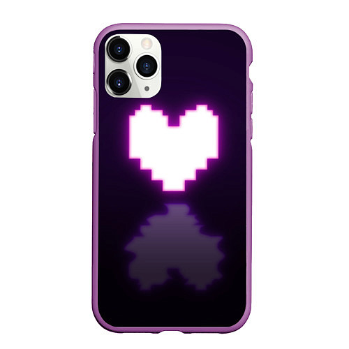 Чехол iPhone 11 Pro матовый Undertale heart neon / 3D-Фиолетовый – фото 1