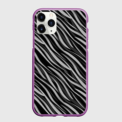 Чехол iPhone 11 Pro матовый Полосатый черно-серый узор Зебра, цвет: 3D-фиолетовый