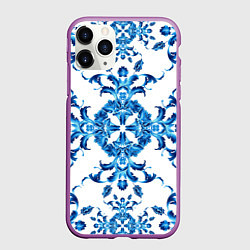Чехол iPhone 11 Pro матовый Гжель синий узор, цвет: 3D-фиолетовый