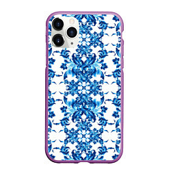 Чехол iPhone 11 Pro матовый Гжель полосы, цвет: 3D-фиолетовый