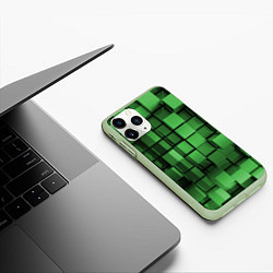 Чехол iPhone 11 Pro матовый Киберпанк броня - Зелёный металлические кубы, цвет: 3D-салатовый — фото 2