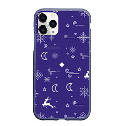 Чехол iPhone 11 Pro матовый Новый год олени, снежинки, ветер