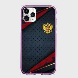 Чехол iPhone 11 Pro матовый Герб России черно-красный камуфляж, цвет: 3D-фиолетовый