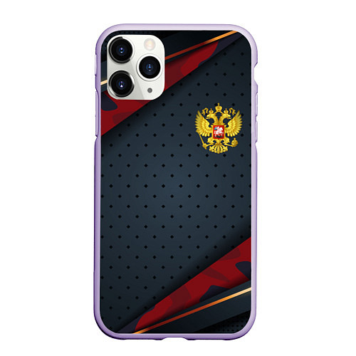 Чехол iPhone 11 Pro матовый Герб России черно-красный камуфляж / 3D-Светло-сиреневый – фото 1