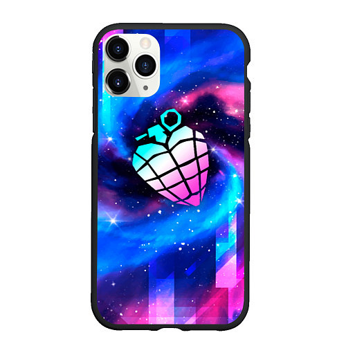 Чехол iPhone 11 Pro матовый Green Day неоновый космос / 3D-Черный – фото 1