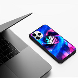 Чехол iPhone 11 Pro матовый Green Day неоновый космос, цвет: 3D-черный — фото 2