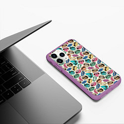 Чехол iPhone 11 Pro матовый Губы разноцветные поп арт, цвет: 3D-фиолетовый — фото 2