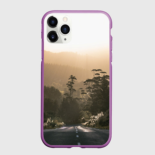 Чехол iPhone 11 Pro матовый Дорога в закaт / 3D-Фиолетовый – фото 1