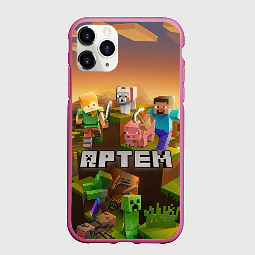 Чехол iPhone 11 Pro матовый Артем Minecraft / 3D-Малиновый – фото 1