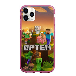 Чехол iPhone 11 Pro матовый Артем Minecraft, цвет: 3D-малиновый