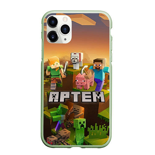 Чехол iPhone 11 Pro матовый Артем Minecraft / 3D-Салатовый – фото 1