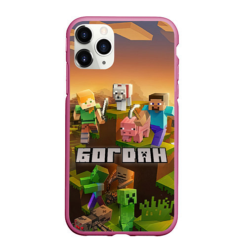 Чехол iPhone 11 Pro матовый Богдан Minecraft / 3D-Малиновый – фото 1