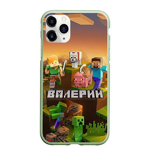 Чехол iPhone 11 Pro матовый Валерий Minecraft / 3D-Салатовый – фото 1