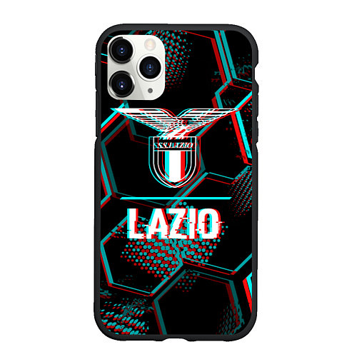 Чехол iPhone 11 Pro матовый Lazio FC в стиле glitch на темном фоне / 3D-Черный – фото 1