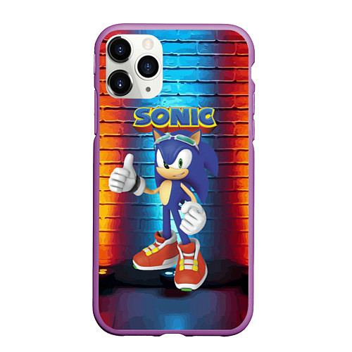 Чехол iPhone 11 Pro матовый Sonic - Hedgehog - Video game - жест / 3D-Фиолетовый – фото 1