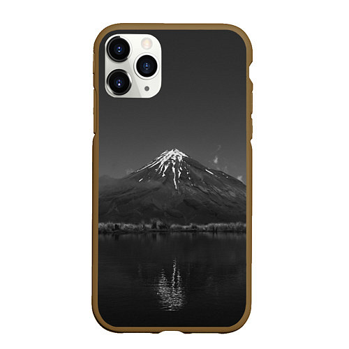 Чехол iPhone 11 Pro матовый Тёмные горы и озеро / 3D-Коричневый – фото 1