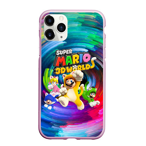 Чехол iPhone 11 Pro матовый Super Mario 3D World - Nintendo - Team of heroes / 3D-Розовый – фото 1