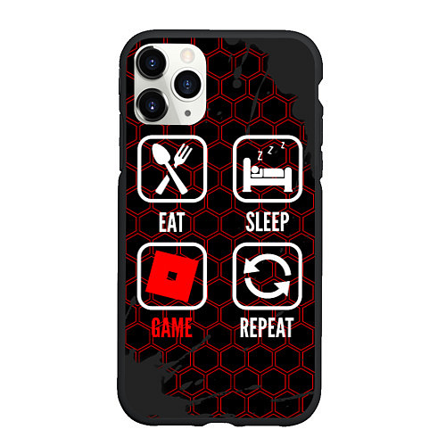 Чехол iPhone 11 Pro матовый Eat, sleep, Roblox, repeat / 3D-Черный – фото 1