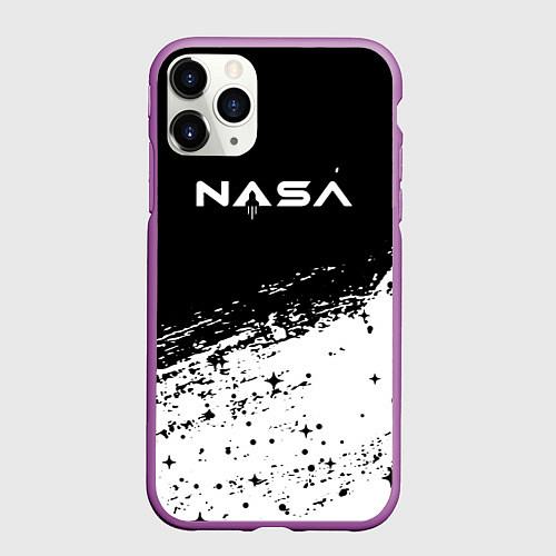 Чехол iPhone 11 Pro матовый Наса белая краска / 3D-Фиолетовый – фото 1