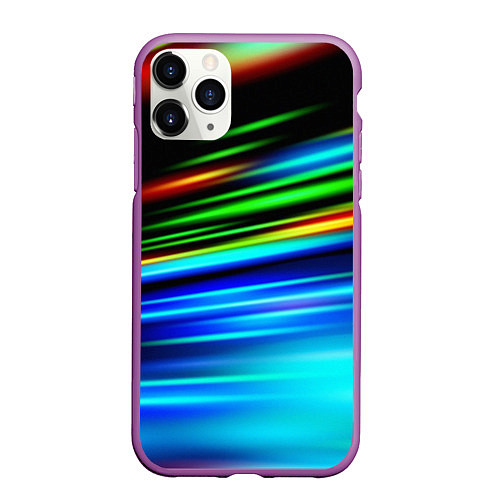 Чехол iPhone 11 Pro матовый Абстрактные неоновые полосы / 3D-Фиолетовый – фото 1