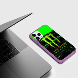 Чехол iPhone 11 Pro матовый Monster energy green neon, цвет: 3D-фиолетовый — фото 2
