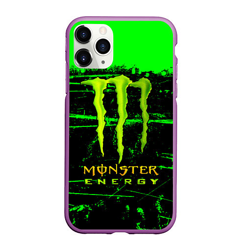 Чехол iPhone 11 Pro матовый Monster energy green neon / 3D-Фиолетовый – фото 1