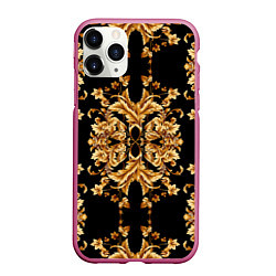Чехол iPhone 11 Pro матовый Золотая гжель модные цветы